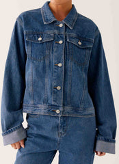 Back Again Oversized Denim Jacket - True Blue