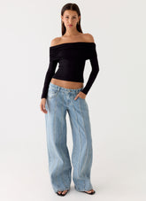 Johnny Low Rise Wide Leg Jeans - Light Blue Wash