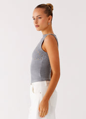 Drop Top Ribbed Eyelet Tank Top - Marle Grey