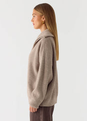 Eirena Quarter Zip Knit Sweater - Tan