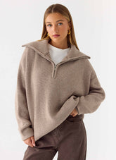Eirena Quarter Zip Knit Sweater - Tan