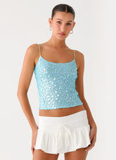 French Exit Sequin Top - Blue