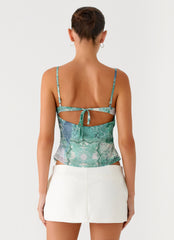 Nalini Ruched Neckline Top - Green Paisley