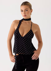 Quiero Backless Top - Black Polkadot