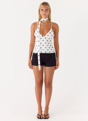 Quiero Backless Top - White Polka Dot