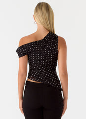 Stereotype One Shoulder Top - Black Polkadot