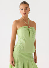 Teneika Beaded Flower Top - Lime