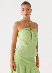 Teneika Beaded Flower Top - Lime