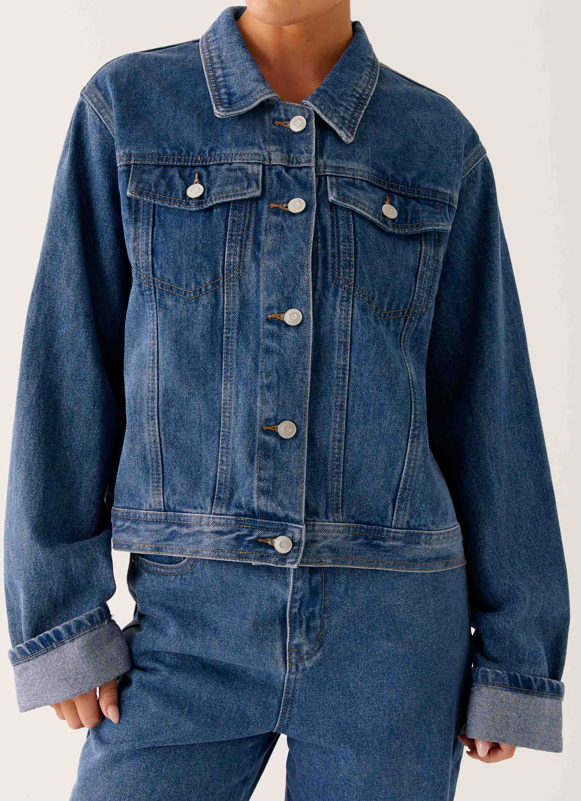 Back Again Oversized Denim Jacket - True Blue