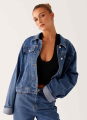 Back Again Oversized Denim Jacket - True Blue