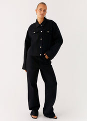 Back Again Oversized Denim Jacket - Black
