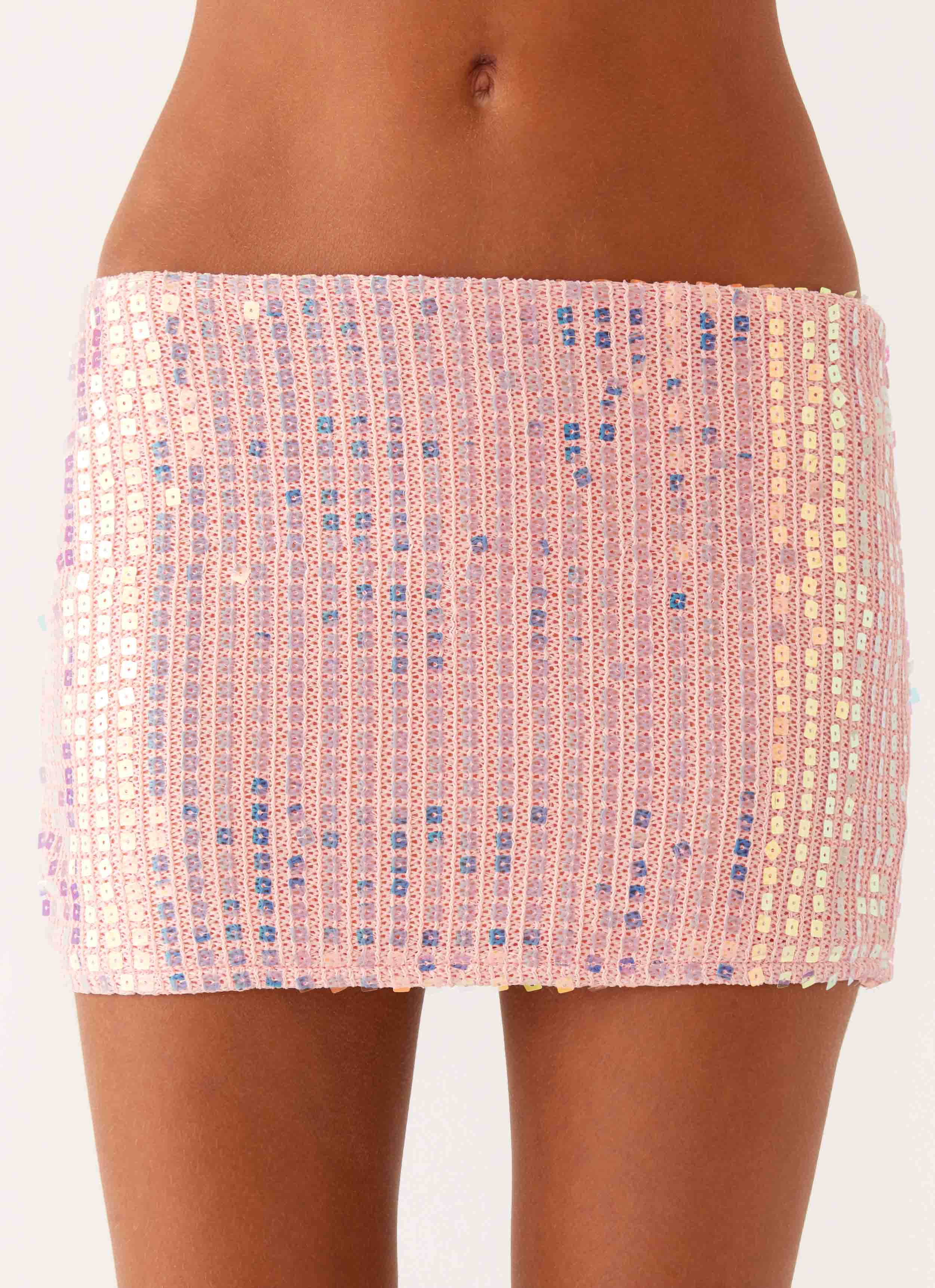Been That Girl Knit Sequin Mini Skirt - Iridescent Pink