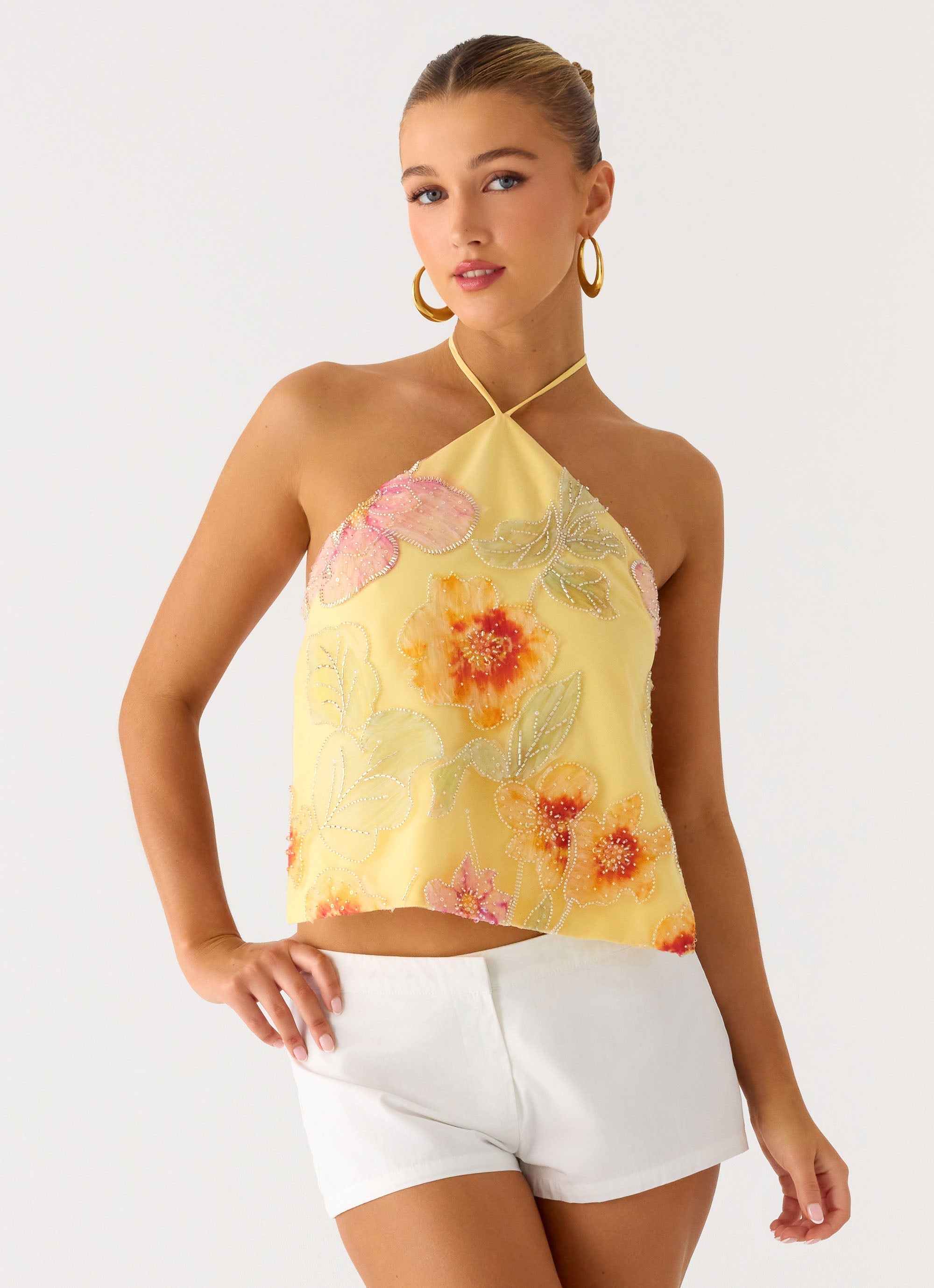 Bliss Beaded Halter Top - Floral Beaded