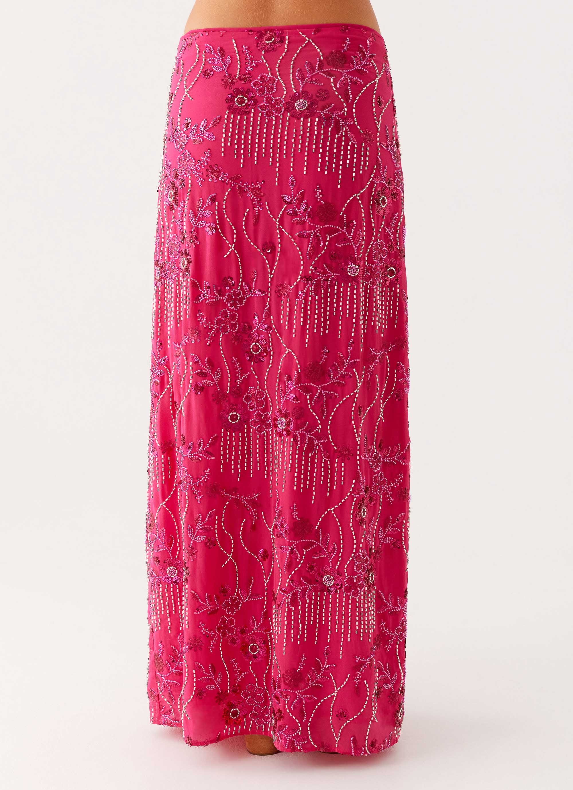 Corinna Low Rise Sequin Maxi Skirt - Fuchsia