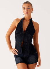 Esma Halter Top - Washed Dark Blue