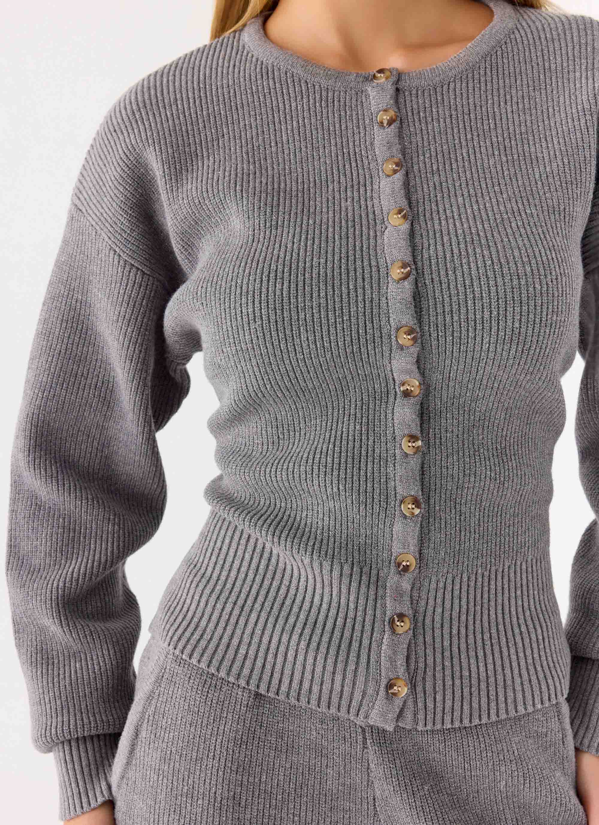 Harrison Cinched Knit Cardigan - Marle Grey