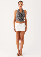 Hot Shot Studded Denim Mini Skort - White