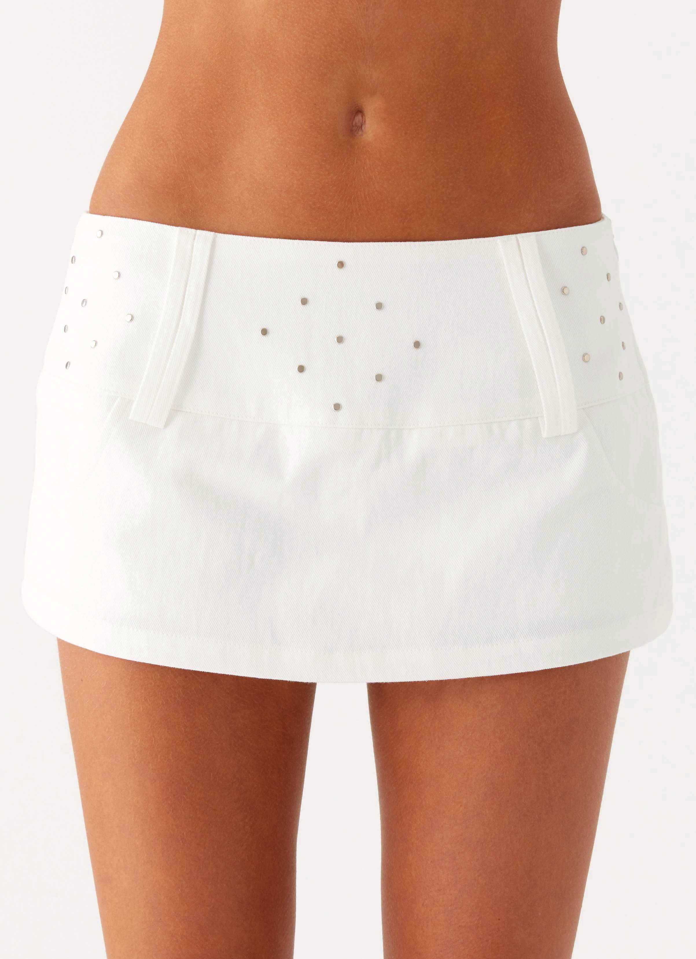 Hot Shot Studded Denim Mini Skort - White