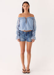 Kayda Low Rise Denim Shorts - Blue Wash
