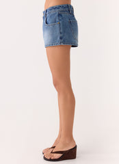 Kayda Low Rise Denim Shorts - Blue Wash