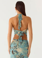 Lloyd Beaded Halter Top - Aqua Blur