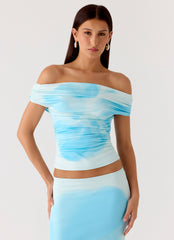 Moka Off Shoulder Top - Blooming Blue