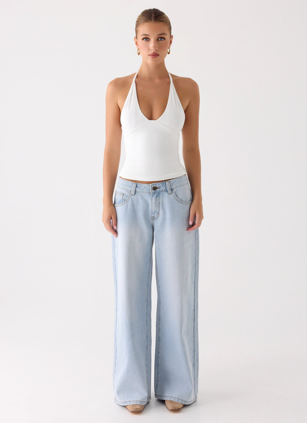Neo Low Rise Wide Leg Jeans - Light Blue Wash