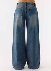 Neo Low Rise Wide Leg Jeans - Vintage Blue Bleach Wash
