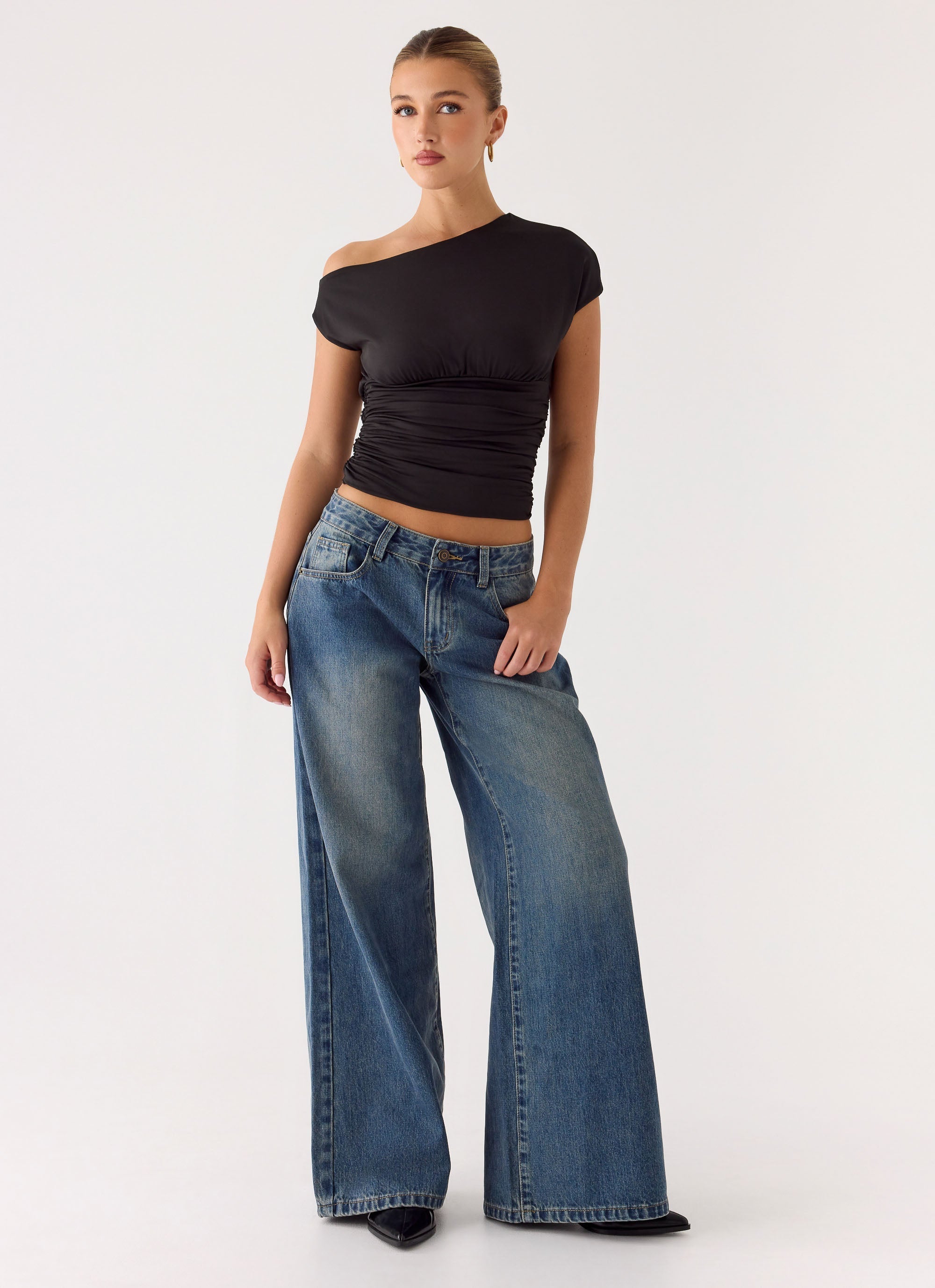 Neo Low Rise Wide Leg Jeans - Vintage Blue Bleach Wash
