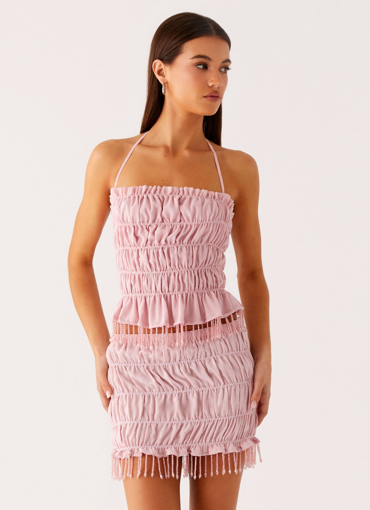 Shari Beaded Halter Top - Pink