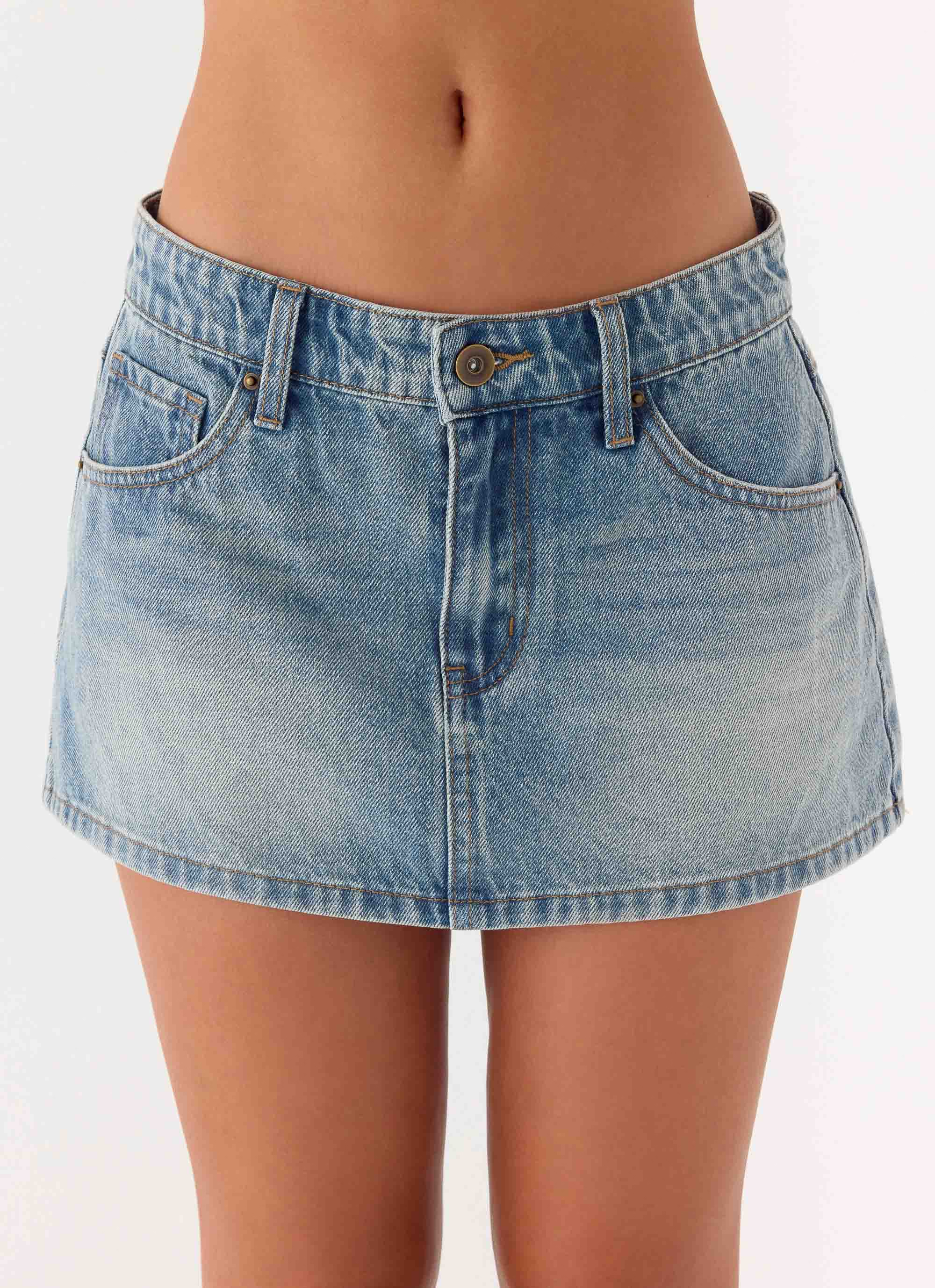 Silas Low Rise Denim Mini Skirt - Vintage Wash Blue