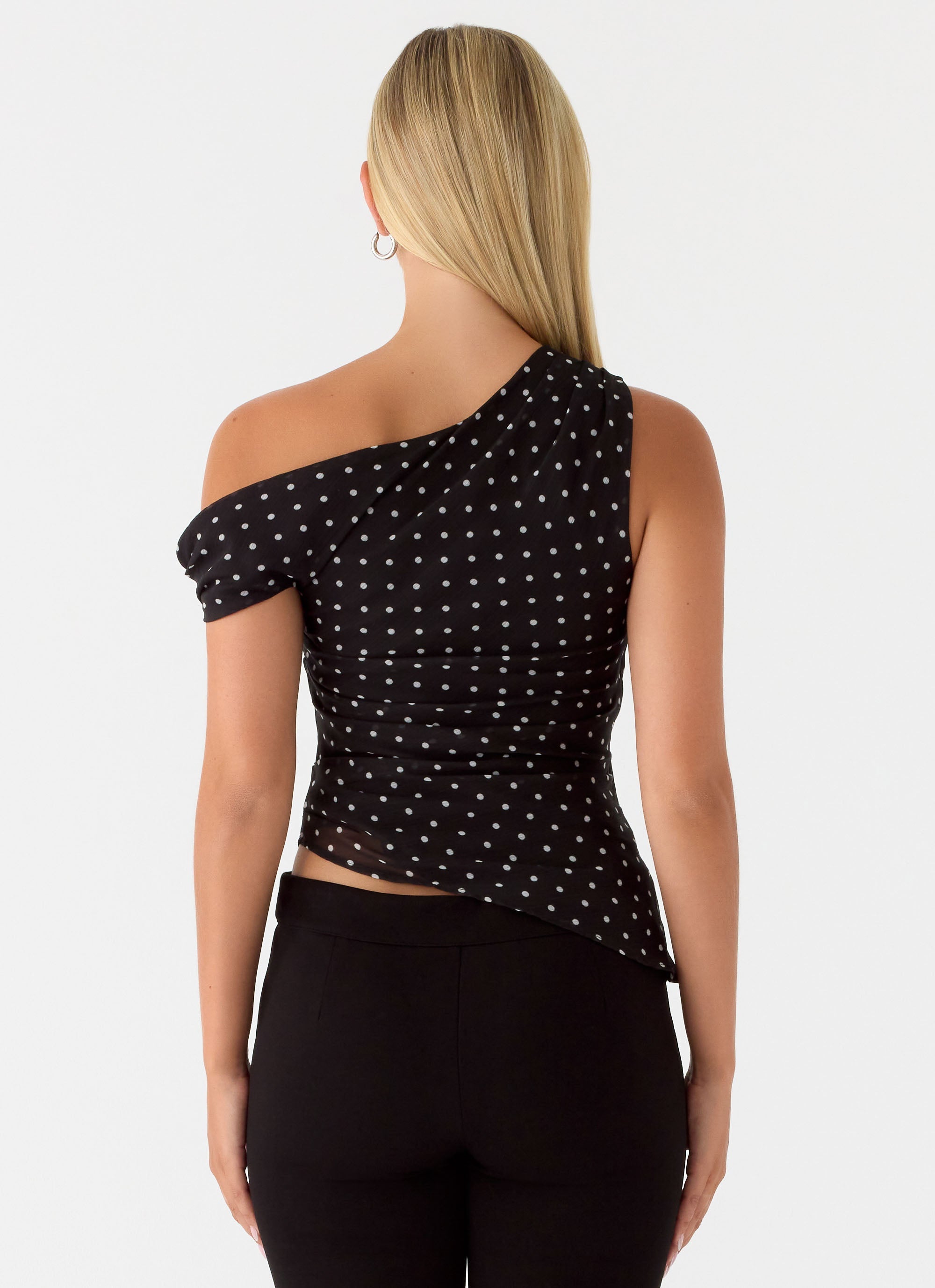 Stereotype One Shoulder Top - Black Polkadot