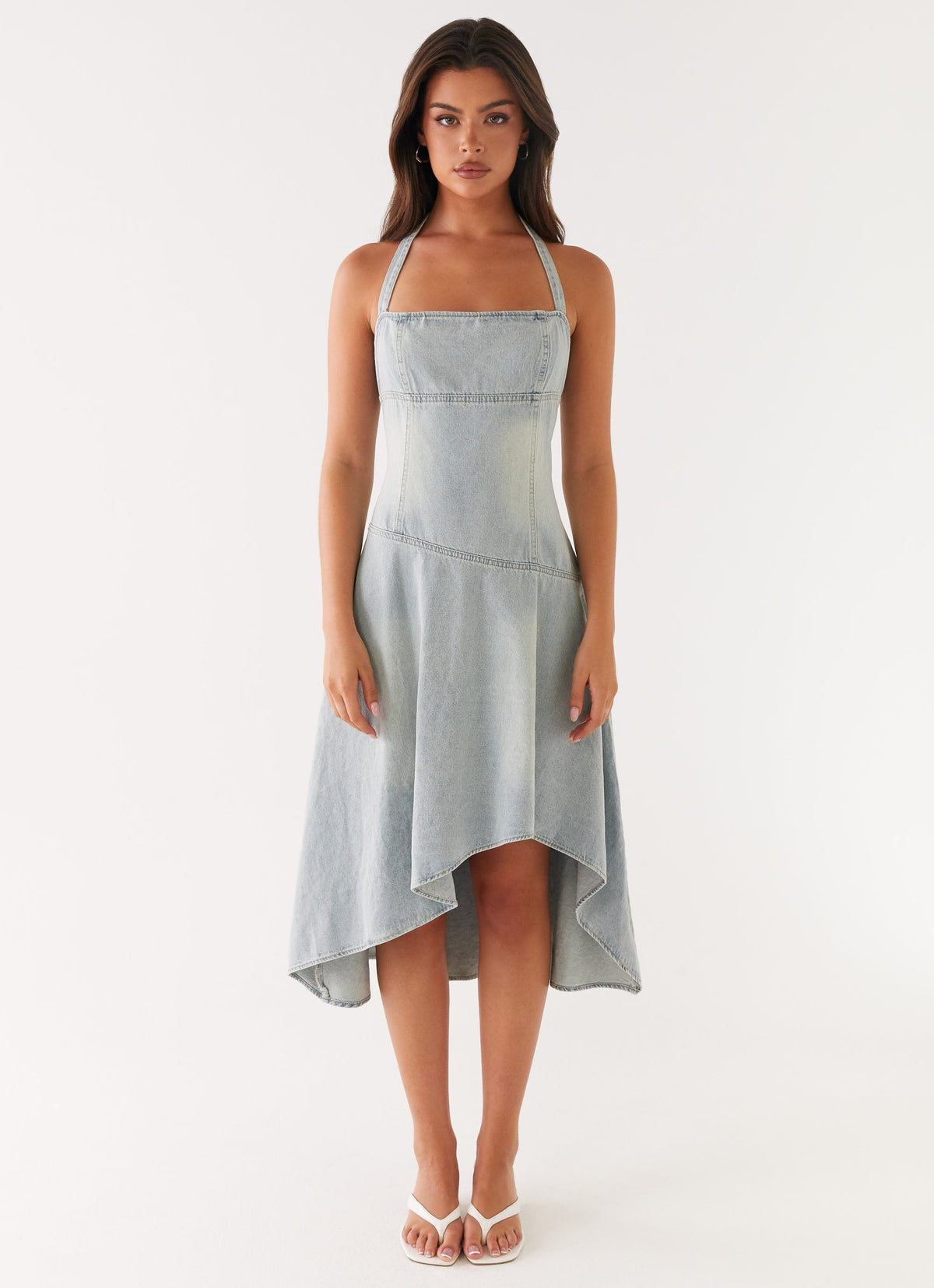 Tanisha Denim Midi Dress - Washed Blue