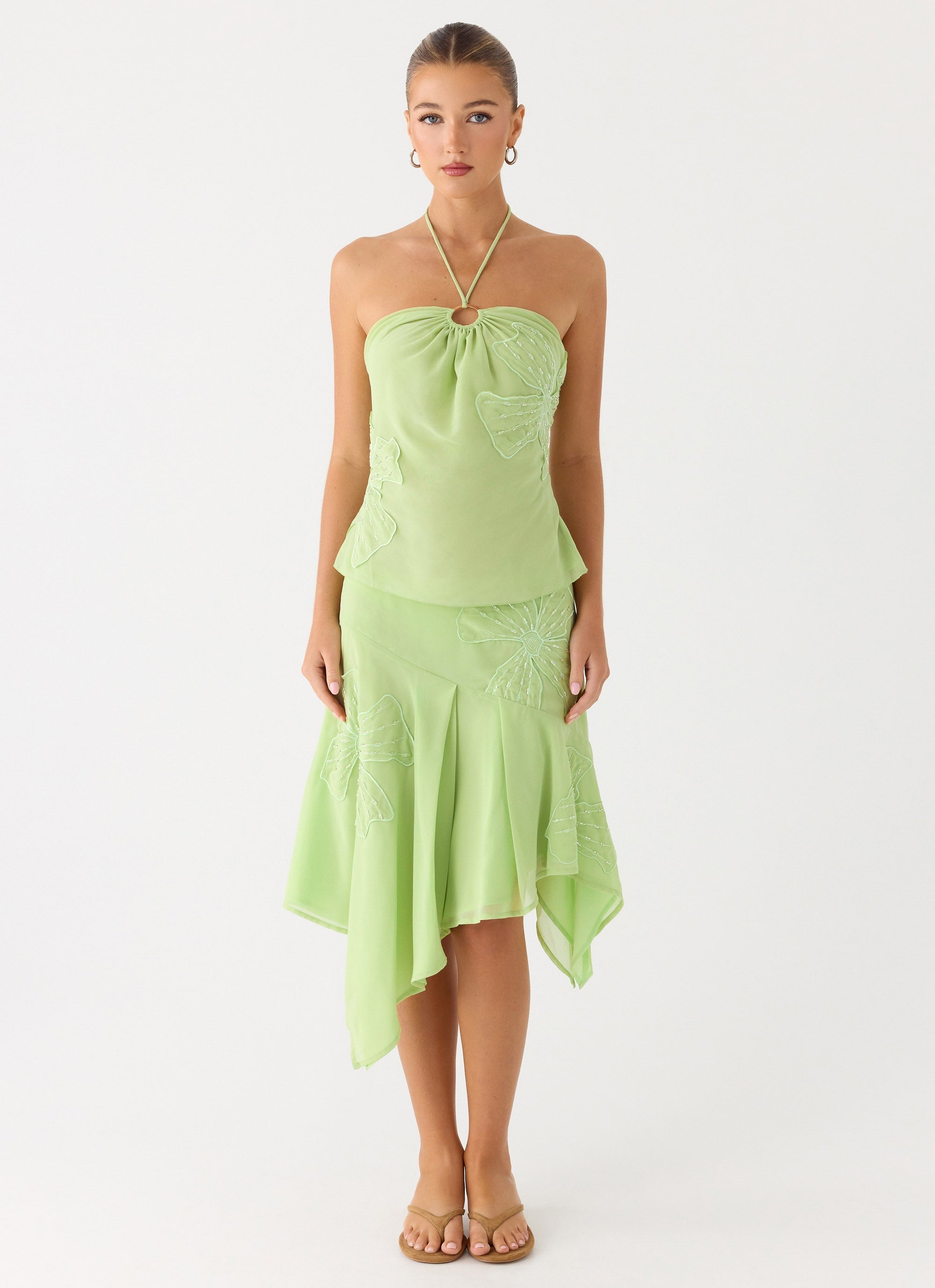 Teneika Beaded Flower Top - Lime