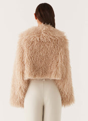 Virginia Cropped Faux Fur Jacket - Taupe