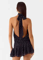 Willow Chiffon Mini Dress - Black Polkadot